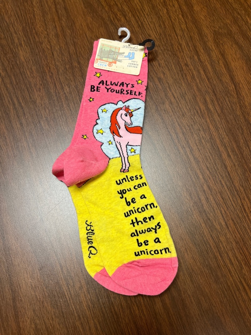 Blue Q Unicorn Crew Socks - "Always Be Yourself"